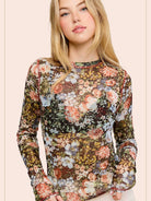 Bloom & Layer Sheer Black Floral Mesh Top-Women's Shirts & Tops-Shop Z & Joxa