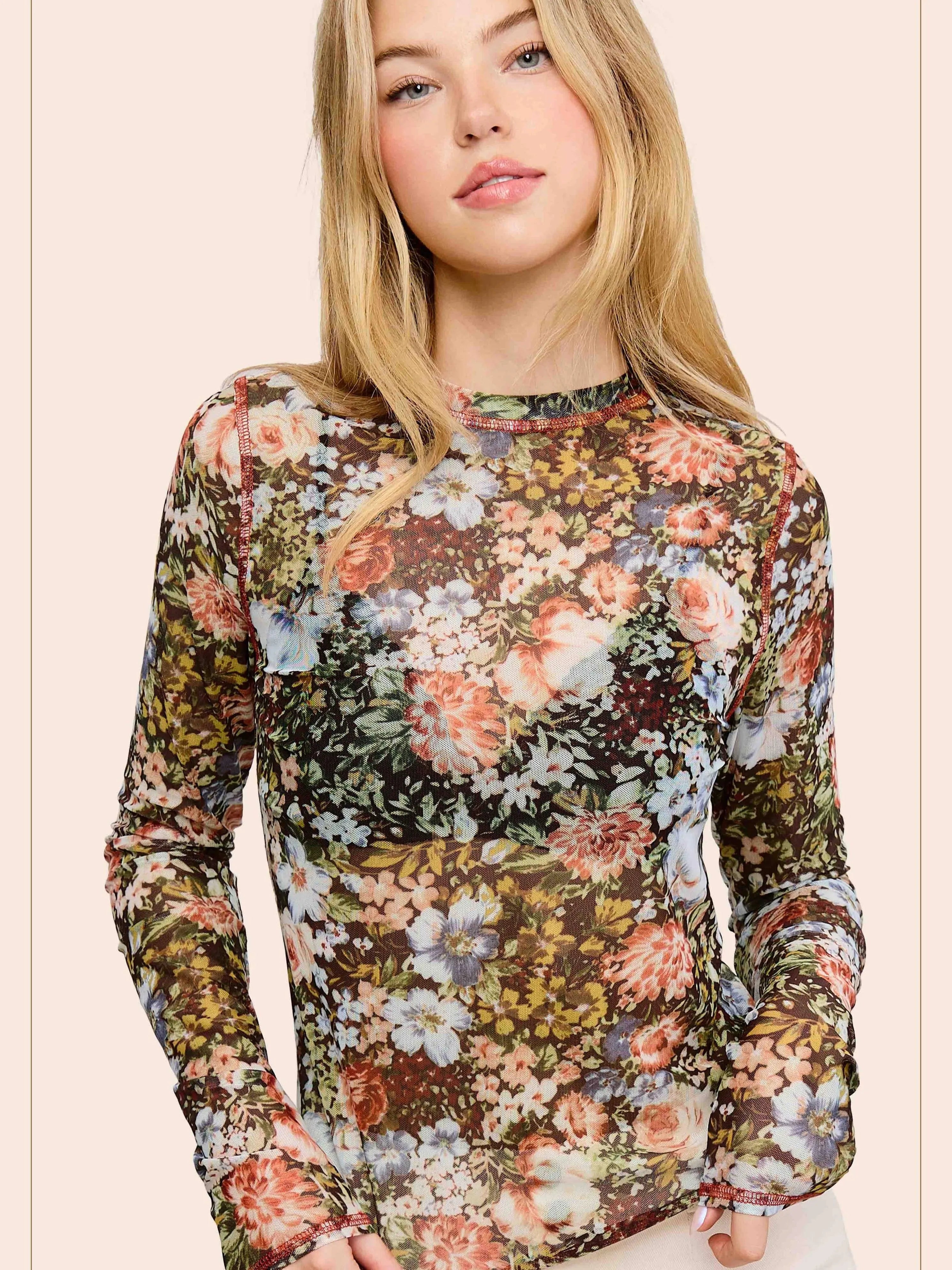 Bloom & Layer Sheer Black Floral Mesh Top-Women's Shirts & Tops-Shop Z & Joxa