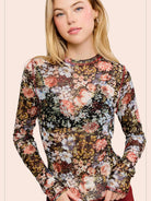 Bloom & Layer Sheer Black Floral Mesh Top-Women's Shirts & Tops-Shop Z & Joxa