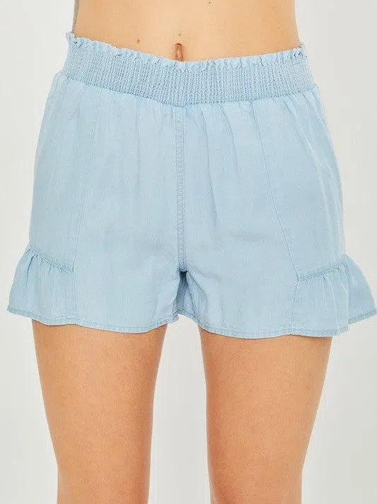 Blue Today and Tomorrow Ruffle High Waist Shorts-Women's Clothing-Shop Z & Joxa