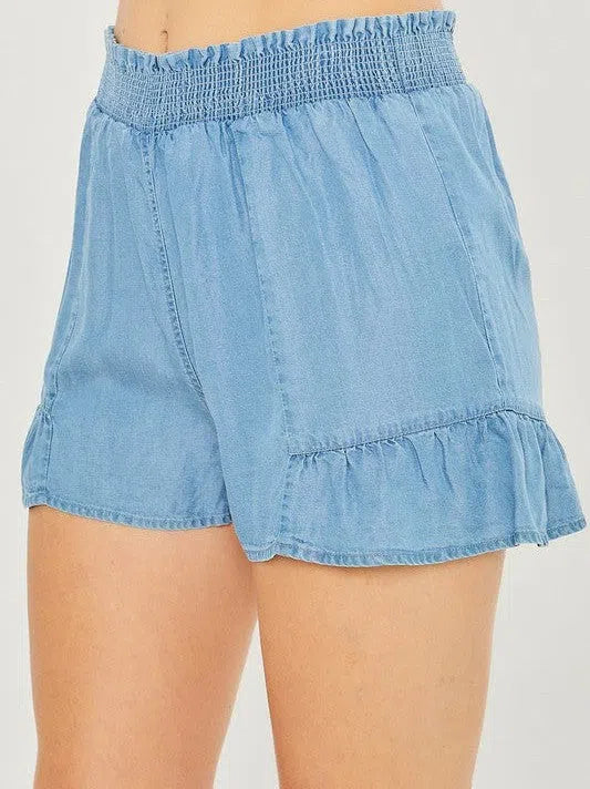 Blue Today and Tomorrow Ruffle High Waist Shorts-Women's Clothing-Shop Z & Joxa