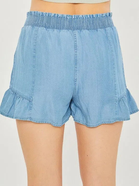 Blue Today and Tomorrow Ruffle High Waist Shorts-Women's Clothing-Shop Z & Joxa