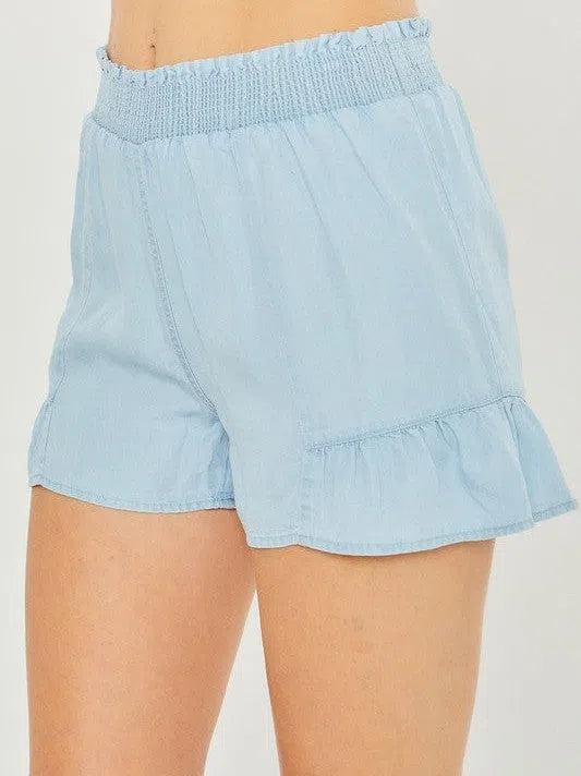 Blue Today and Tomorrow Ruffle High Waist Shorts-Women's Clothing-Shop Z & Joxa