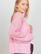 Blush Breeze Eyelet Cardigan by Very J-Women's Shirts & Tops-Shop Z & Joxa
