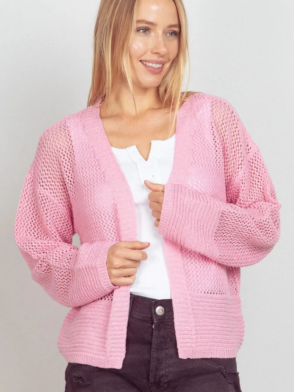 Blush Breeze Eyelet Cardigan by Very J-Women's Shirts & Tops-Shop Z & Joxa