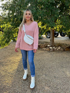 Blushing Beauty Single Pocket Waffle Knit Top in Blush-Women's Clothing-Shop Z & Joxa