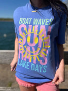 Boat Waves and Sun Rays Lake Days Graphic Tee-Women's Clothing-Shop Z & Joxa