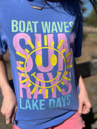 Boat Waves and Sun Rays Lake Days Graphic Tee-Women's Clothing-Shop Z & Joxa