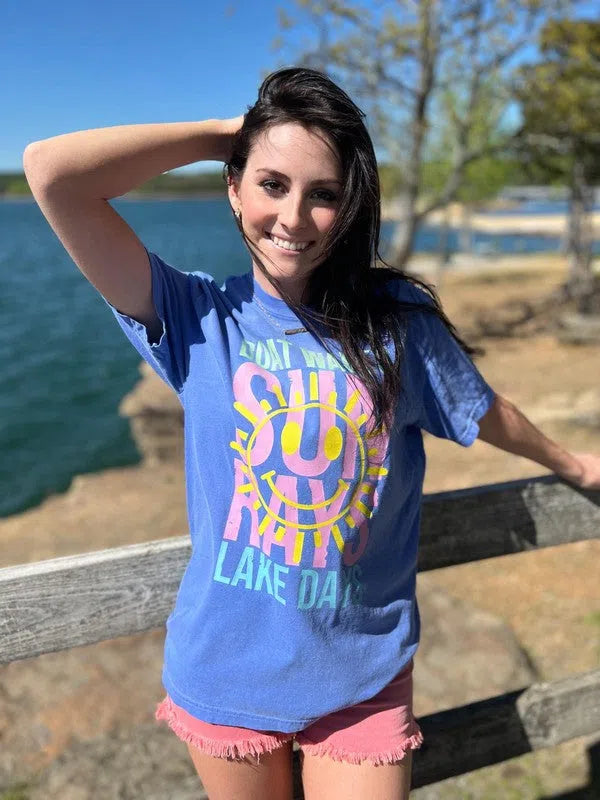 Boat Waves and Sun Rays Lake Days Graphic Tee-Women's Clothing-Shop Z & Joxa