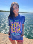 Boat Waves and Sun Rays Lake Days Graphic Tee-Women's Clothing-Shop Z & Joxa