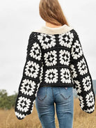 Bohemian Showcase Two-Tone Floral Square Crochet Cropped Open Cardigan-Women's Shirts & Tops-Shop Z & Joxa