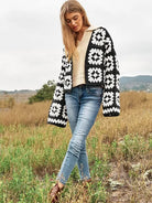 Bohemian Showcase Two-Tone Floral Square Crochet Cropped Open Cardigan-Women's Shirts & Tops-Shop Z & Joxa