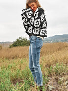 Bohemian Showcase Two-Tone Floral Square Crochet Cropped Open Cardigan-Women's Shirts & Tops-Shop Z & Joxa