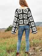 Bohemian Showcase Two-Tone Floral Square Crochet Cropped Open Cardigan-Women's Shirts & Tops-Shop Z & Joxa