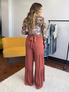 Boho Babe Tiered Wide Leg Tied Waist Pants | Terracotta-Women's Pants-Shop Z & Joxa