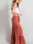 Boho Babe Tiered Wide Leg Tied Waist Pants | Terracotta-Women's Pants-Shop Z & Joxa