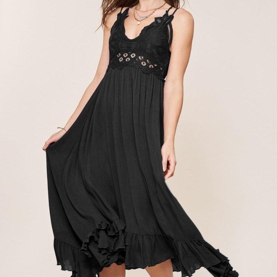 Boho High-Low Slip Dress with Crochet Lace Trim-Women's Clothing-Shop Z & Joxa