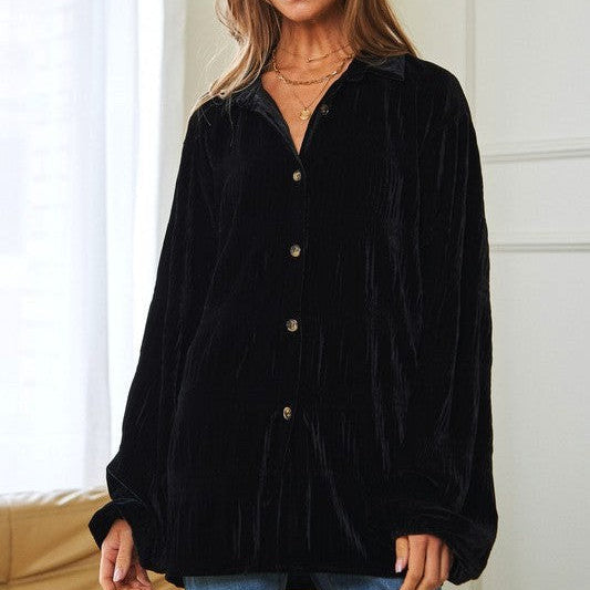 Bold Look, Textured Style Long Sleeve Button Up Shirt-Women's Clothing-Shop Z & Joxa