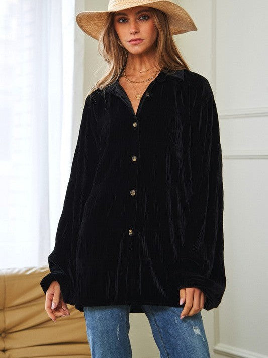 Bold Look, Textured Style Long Sleeve Button Up Shirt-Women's Clothing-Shop Z & Joxa