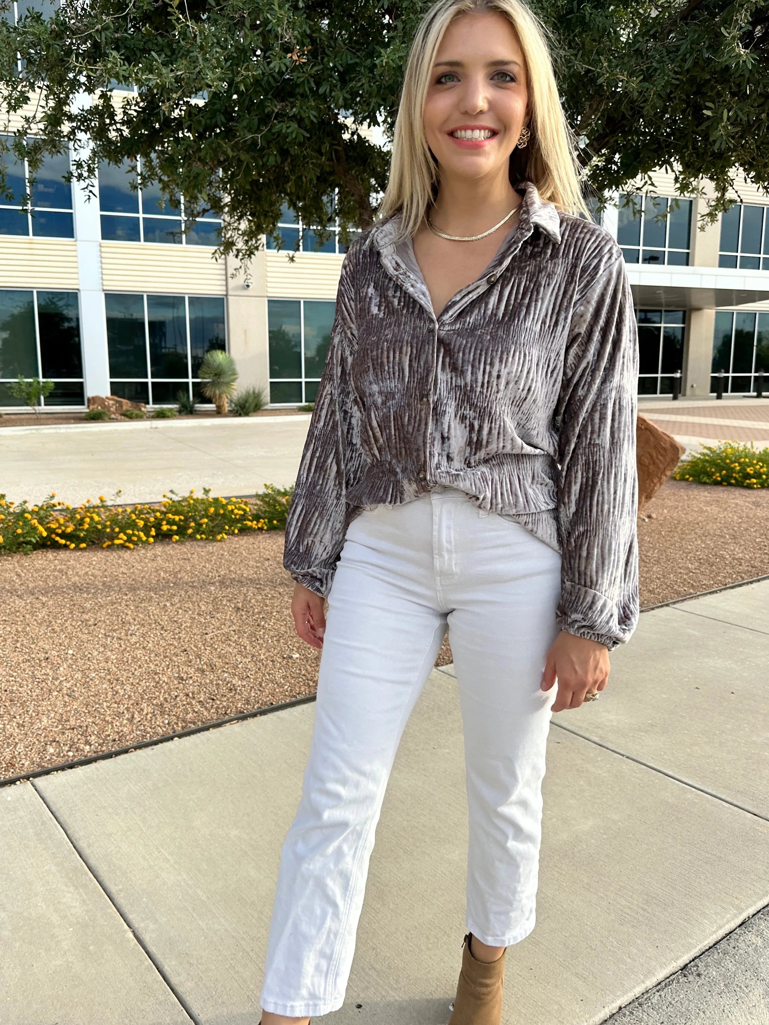 Bold Look, Textured Style Long Sleeve Button Up Shirt-Women's Shirts & Tops-Shop Z & Joxa