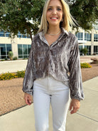 Bold Look, Textured Style Long Sleeve Button Up Shirt-Women's Shirts & Tops-Shop Z & Joxa