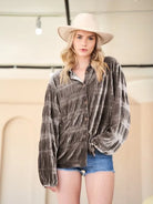 Bold Look, Textured Style Long Sleeve Button Up Shirt-Women's Shirts & Tops-Shop Z & Joxa
