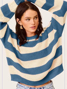 Bold Striped Living Round Neck Loose Fit Sweater-Women's Clothing-Shop Z & Joxa