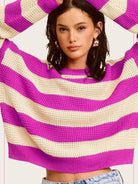 Bold Striped Living Round Neck Loose Fit Sweater-Women's Clothing-Shop Z & Joxa