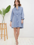 Born To Stand Out Denim Wash 3/4 Sleeve Dress-Women's Clothing-Shop Z & Joxa