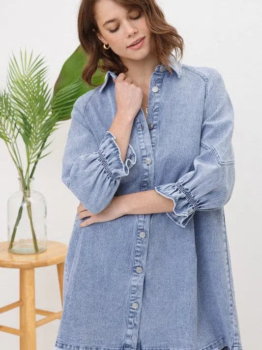 Born To Stand Out Denim Wash 3/4 Sleeve Dress-Women's Clothing-Shop Z & Joxa