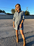 Born To Stand Out Denim Wash 3/4 Sleeve Dress-Women's Clothing-Shop Z & Joxa