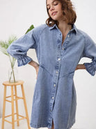 Born To Stand Out Denim Wash 3/4 Sleeve Dress-Women's Clothing-Shop Z & Joxa