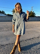 Born To Stand Out Denim Wash 3/4 Sleeve Dress-Women's Clothing-Shop Z & Joxa