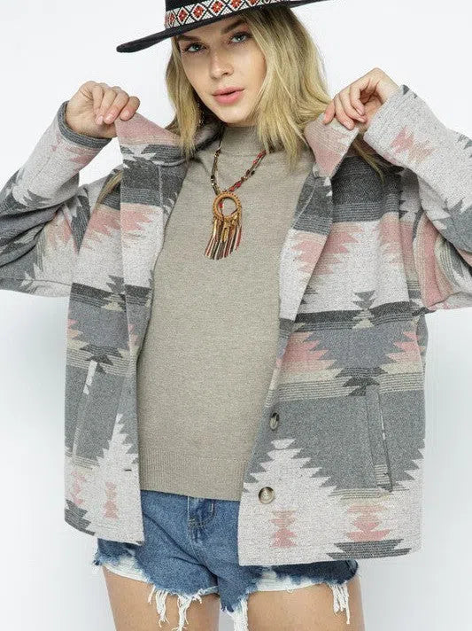 Born to Express Soft and Comfy Aztec Pattern Lightweight Jacket-Women's Clothing-Shop Z & Joxa