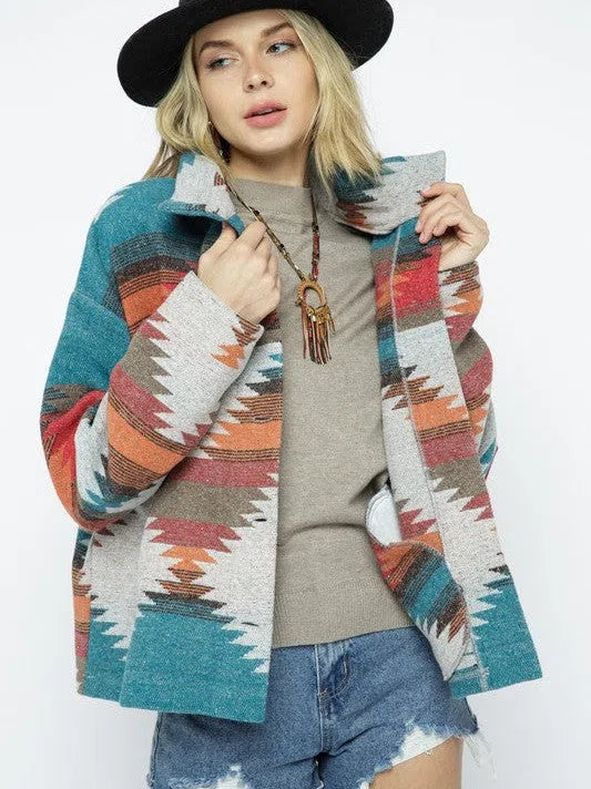 Born to Express Soft and Comfy Aztec Pattern Lightweight Jacket-Women's Clothing-Shop Z & Joxa