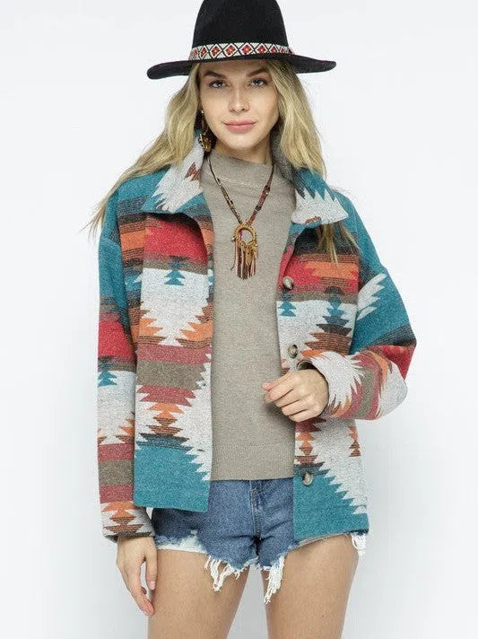 Born to Express Soft and Comfy Aztec Pattern Lightweight Jacket-Women's Clothing-Shop Z & Joxa