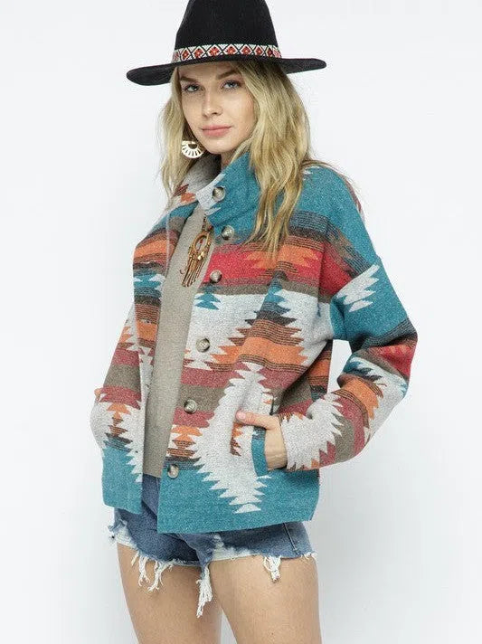 Born to Express Soft and Comfy Aztec Pattern Lightweight Jacket-Women's Clothing-Shop Z & Joxa