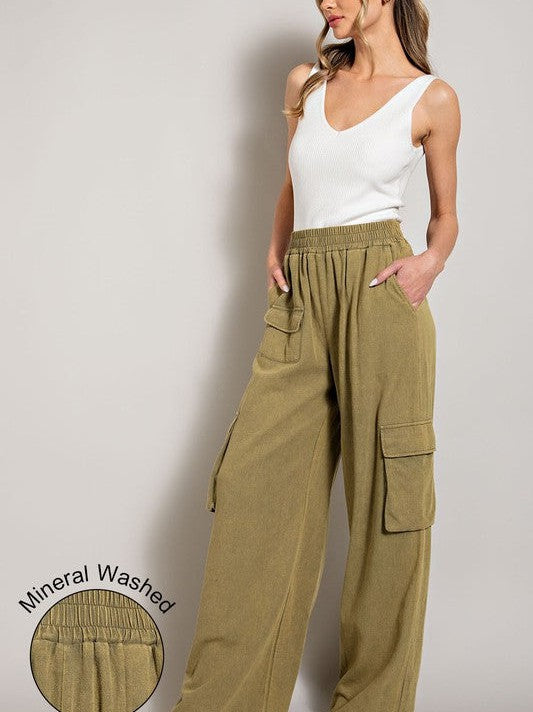 Born with Talent Mineral Washed Cargo Pants-Women's Clothing-Shop Z & Joxa