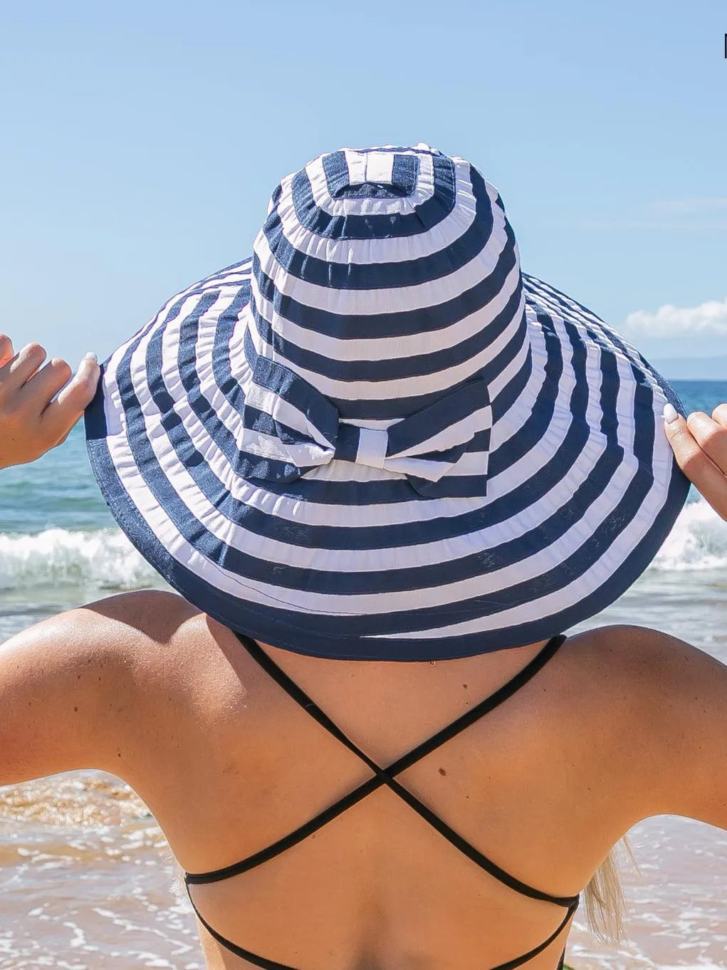 Bow Me Away Striped Bow Accent Sunhat-Women's Accessories-Shop Z & Joxa