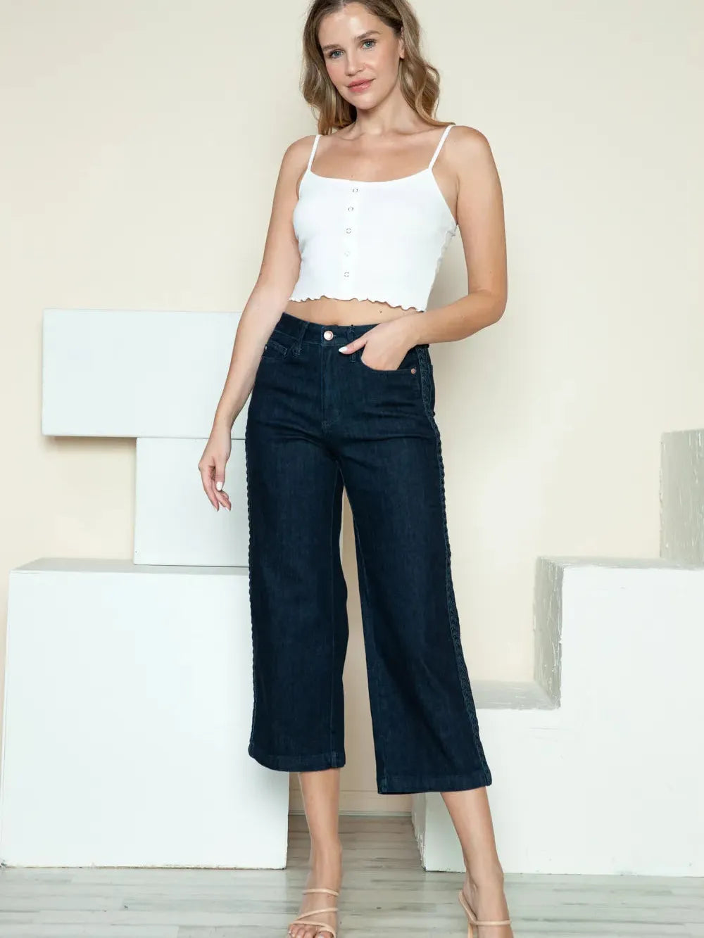 Braided Bliss High-Rise Wide Leg Crop Jeans by Judy Blue-Women's Jeans-Shop Z & Joxa