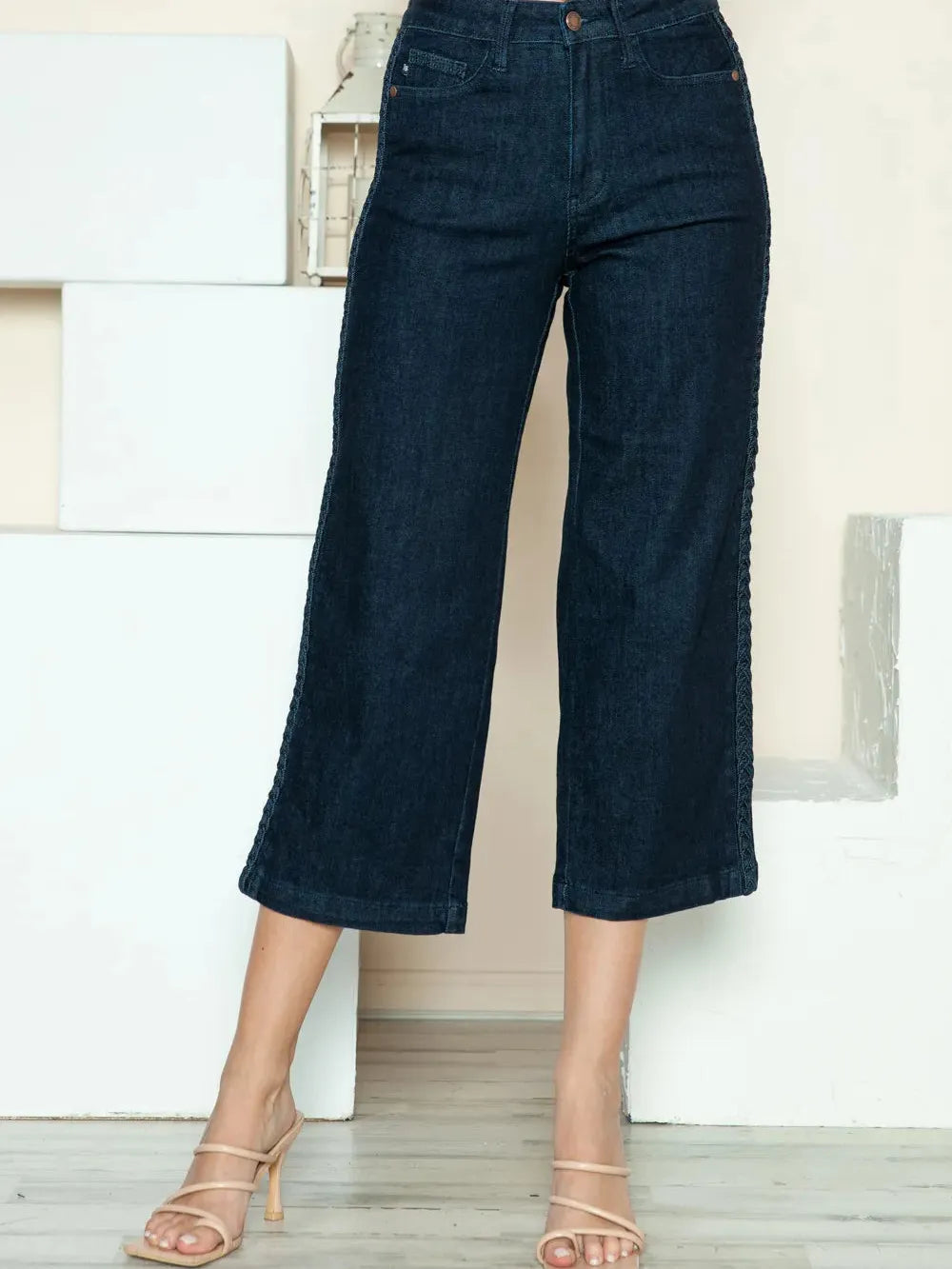 Braided Bliss High-Rise Wide Leg Crop Jeans by Judy Blue-Women's Jeans-Shop Z & Joxa