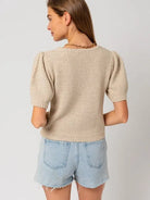 Brown Sugar Oatmeal Puff Sleeve Textured Sweater Top-Women's Clothing-Shop Z & Joxa