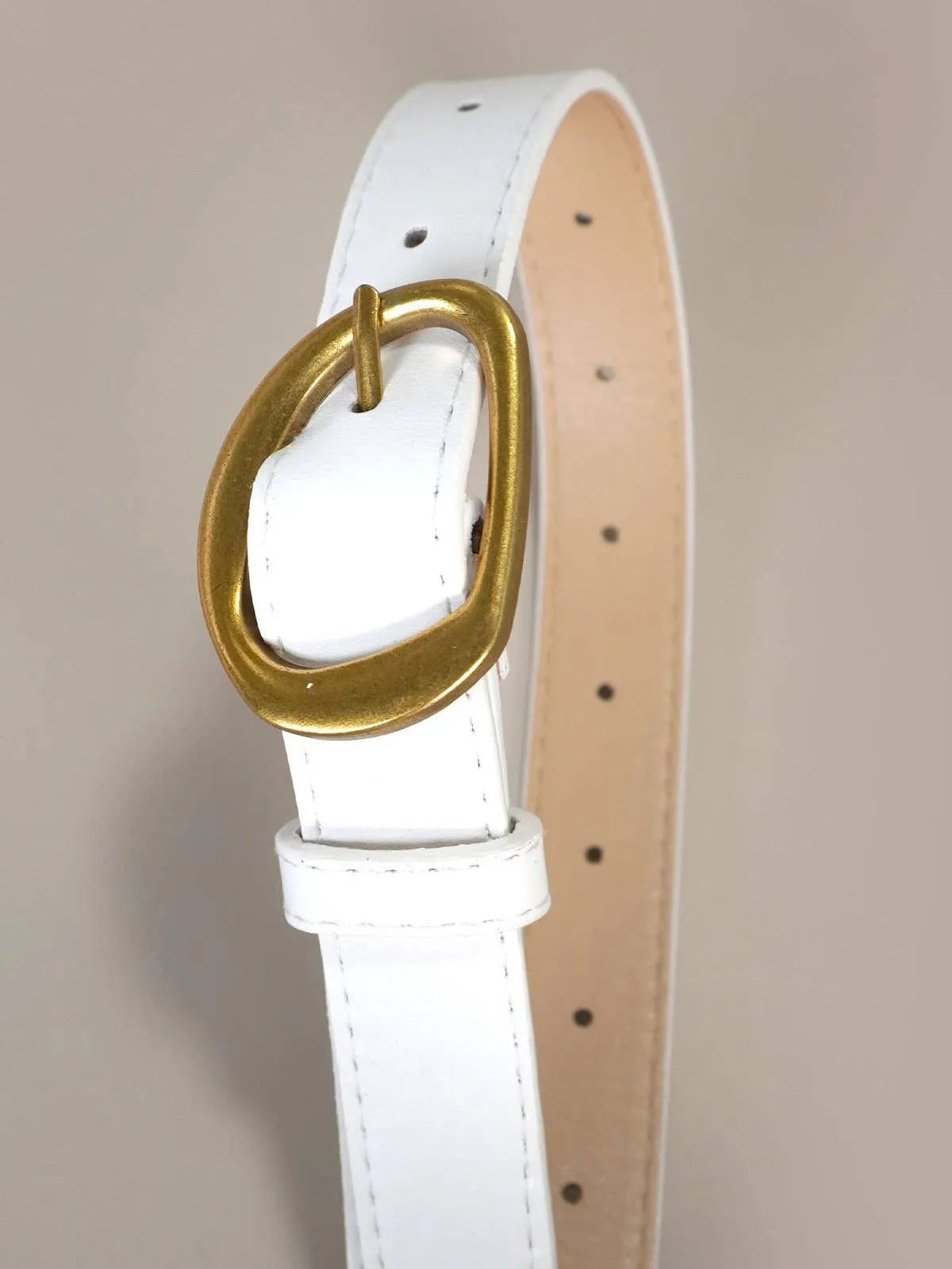 Buckle Up Babe Contour Oval Faux Leather White Belt-Women's Accessories-Shop Z & Joxa