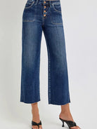 Buttoned Up: Risen High-Waist Wide-Leg Cropped Jeans-Women's Jeans-Shop Z & Joxa