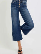 Buttoned Up: Risen High-Waist Wide-Leg Cropped Jeans-Women's Jeans-Shop Z & Joxa