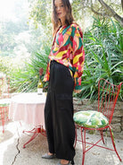 Captivating Style Retro Print Satin Blouse-Women's Clothing-Shop Z & Joxa