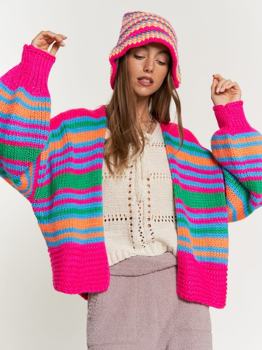 Cardi-Fabulous Multi-Striped Chunky Knit Open Cardigan-Women's Clothing-Shop Z & Joxa