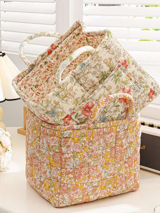 Carry It Cute Floral Quilted Storage Tote-Women's Accessories-Shop Z & Joxa