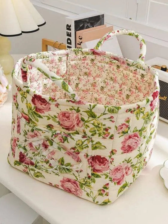 Carry It Cute Floral Quilted Storage Tote-Women's Accessories-Shop Z & Joxa
