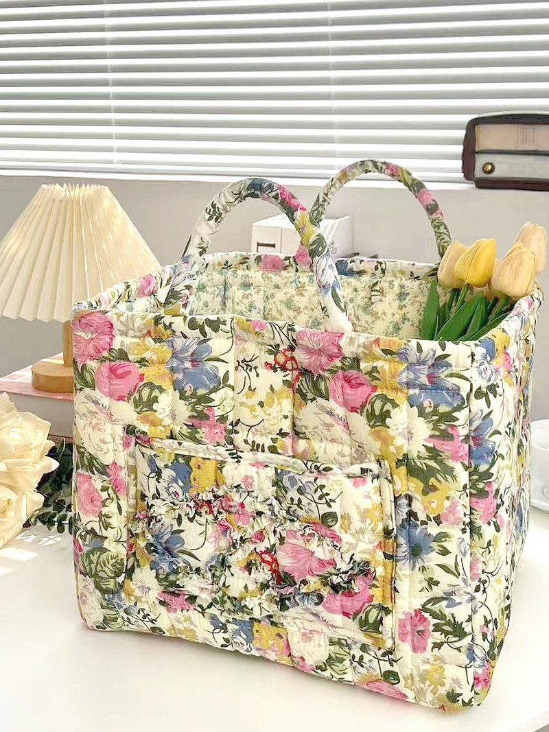 Carry It Cute Floral Quilted Storage Tote-Women's Accessories-Shop Z & Joxa